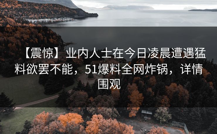 【震惊】业内人士在今日凌晨遭遇猛料欲罢不能，51爆料全网炸锅，详情围观