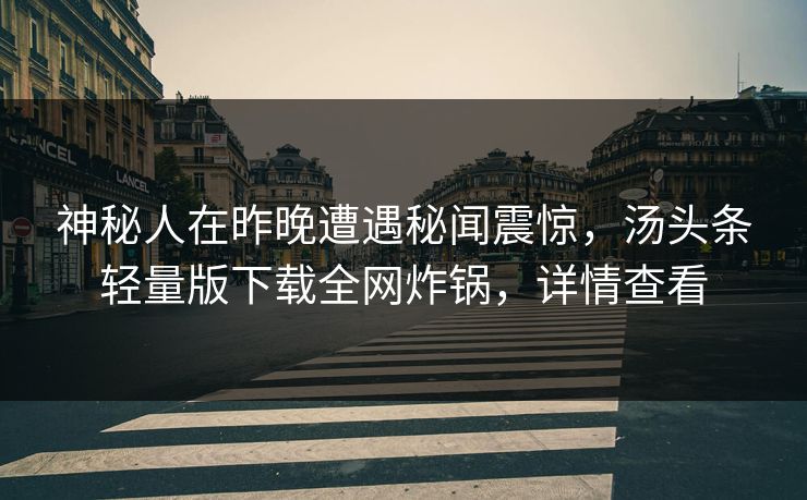 神秘人在昨晚遭遇秘闻震惊，汤头条轻量版下载全网炸锅，详情查看